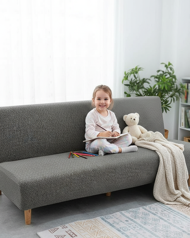 Housse de clic clac grise jacquard extensible – Protection canapé convertible – Photo Variation 2