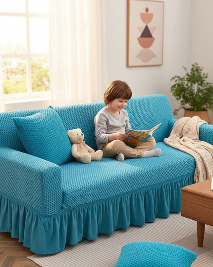 Housse de clic clac turquoise sans accoudoirs – Protection canapé convertible – Photo Variation 2