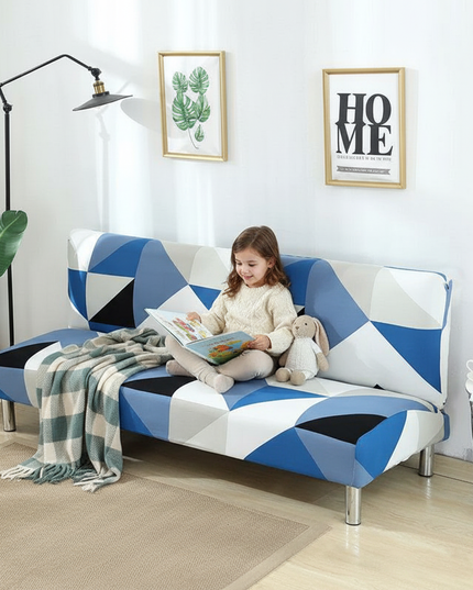 Housse de clic clac imprimé floral bleu – Protection canapé convertible – Photo Variation 2