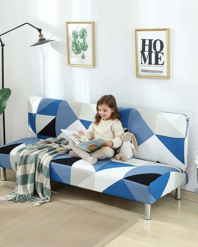 Housse de clic clac imprimé floral bleu – Protection canapé convertible – Photo Variation 2