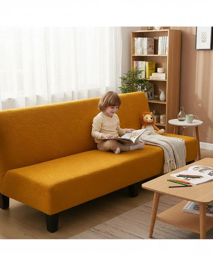 Housse de clic clac ocre feuillage extensible – Protection canapé convertible – Photo Variation 2