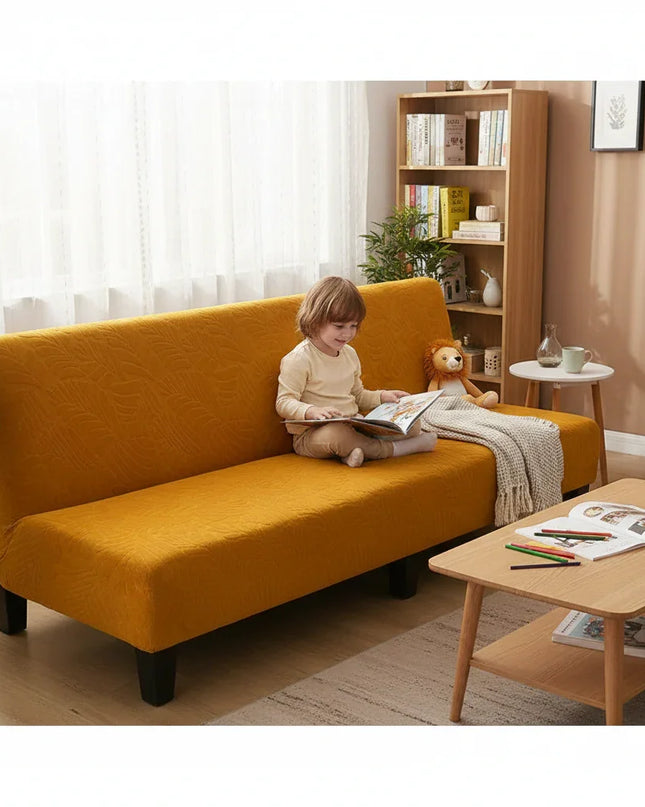 Housse de clic clac ocre feuillage extensible – Protection canapé convertible – Photo Variation 2