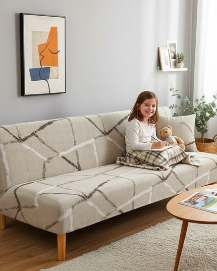 Housse de clic clac géométrique noir gris – Protection canapé convertible – Photo Variation 2