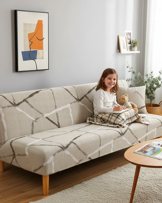Housse de clic clac géométrique noir gris – Protection canapé convertible – Photo Variation 2