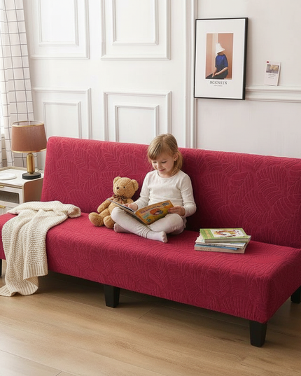 Housse de clic clac bordeaux stretch feuilles – Protection canapé convertible – Photo Variation 2