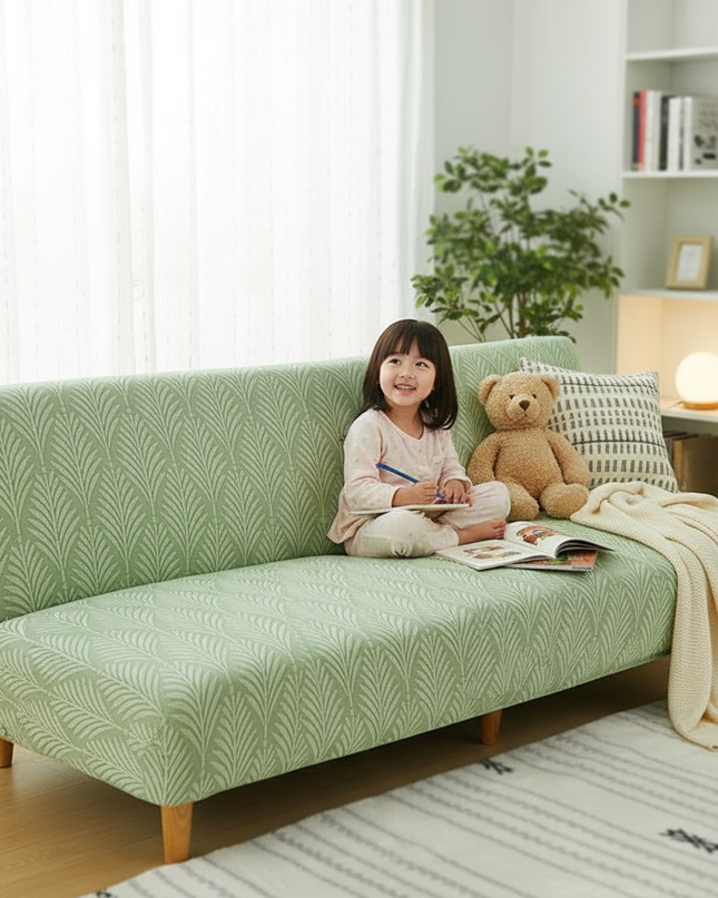 housse clic clac vert d'eau – Protection canapé convertible – Photo Variation 2