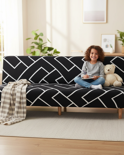 Housse de clic clac motif géométrique noir – Protection canapé convertible – Photo Variation 2