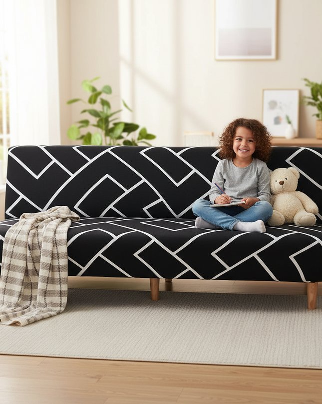 Housse de clic clac motif géométrique noir – Protection canapé convertible – Photo Variation 2