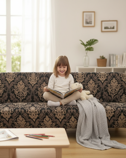 Housse de clic clac damassé noir doré – Protection canapé convertible – Photo Variation 2