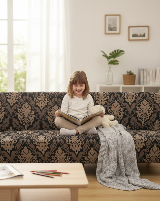 Housse de clic clac damassé noir doré – Protection canapé convertible – Photo Variation 2