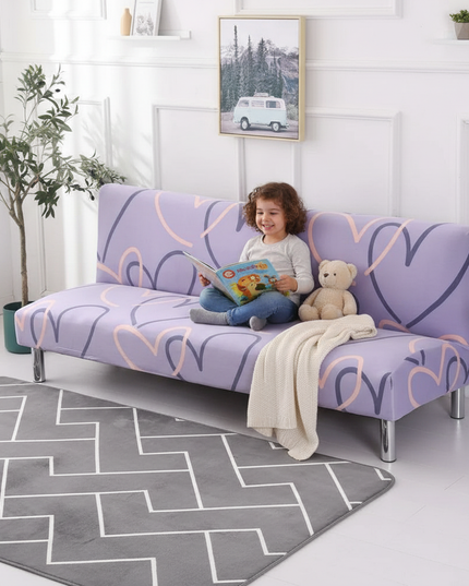 Housse de clic clac motif cœurs lavande – Protection canapé convertible – Photo Variation 2