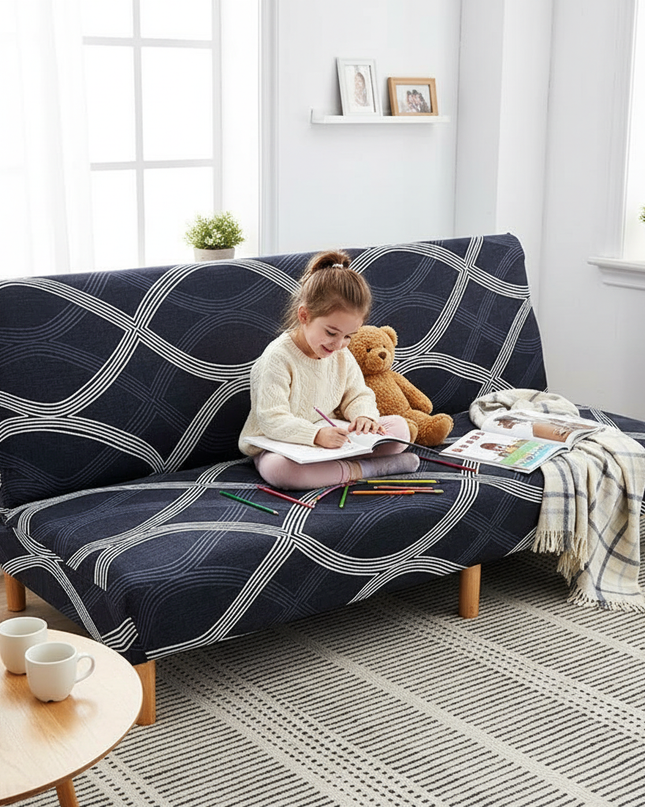 Housse de clic clac noire géométrique – Protection canapé convertible – Photo Variation 2