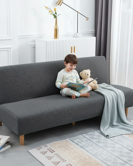 Housse de clic clac anthracite jacquard extensible – Protection canapé convertible – Photo Variation 2