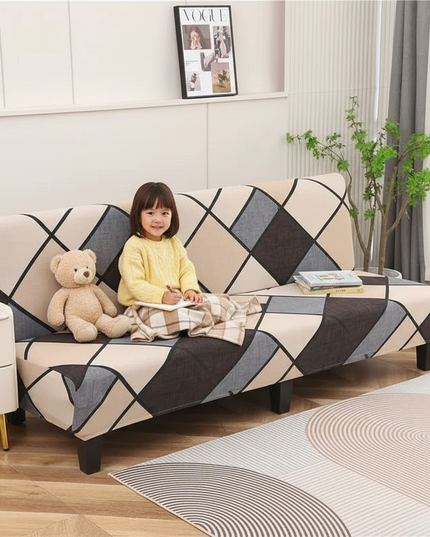 Housse de clic clac beige losanges extensible – Protection canapé convertible – Photo Variation 2