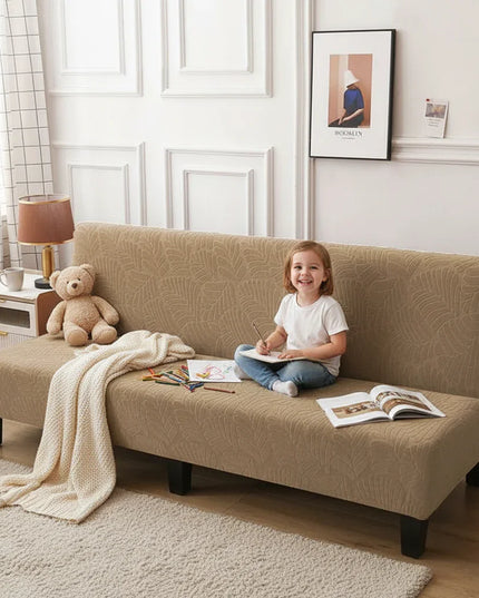 Housse de clic clac beige stretch feuillage – Protection canapé convertible – Photo Variation 2