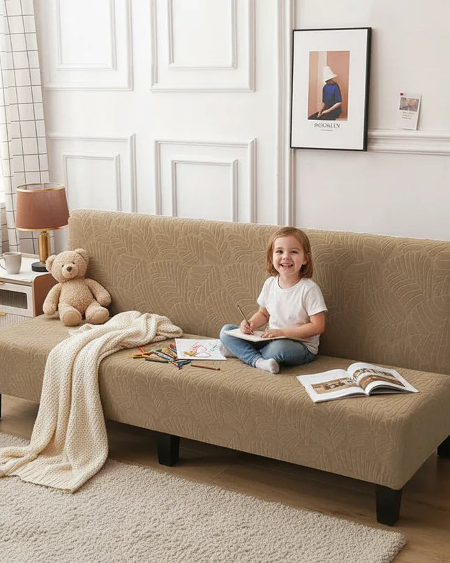 Housse de clic clac beige stretch feuillage – Protection canapé convertible – Photo Variation 2