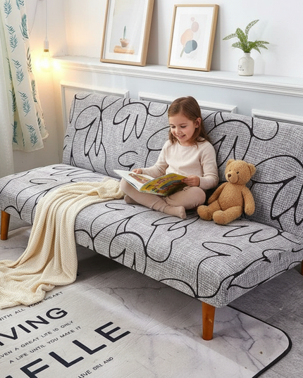 Housse de clic clac grise motifs végétaux – Protection canapé convertible – Photo Variation 2
