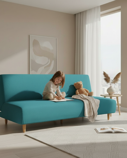 housse clic clac turquoise – Protection canapé convertible – Photo Variation 2