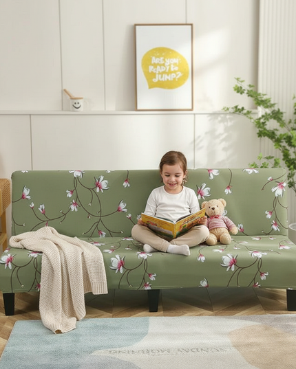 Housse de clic clac vert imprimé fleurs – Protection canapé convertible – Photo Variation 2