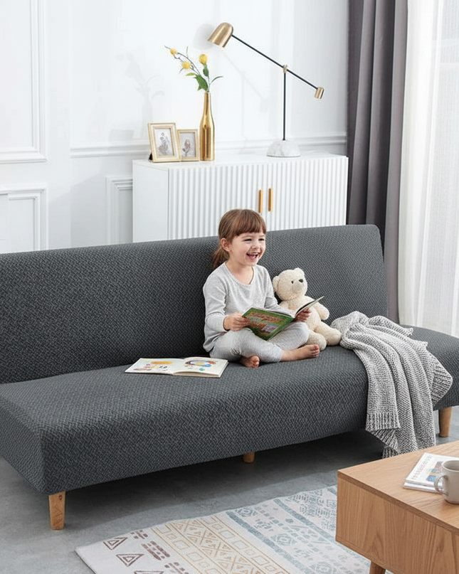 Housse de clic clac jacquard anthracite – Protection canapé convertible – Photo Variation 2