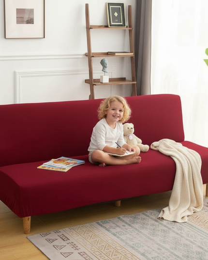 Housse de clic clac bordeaux sans accoudoirs. – Protection canapé convertible – Photo Variation 2