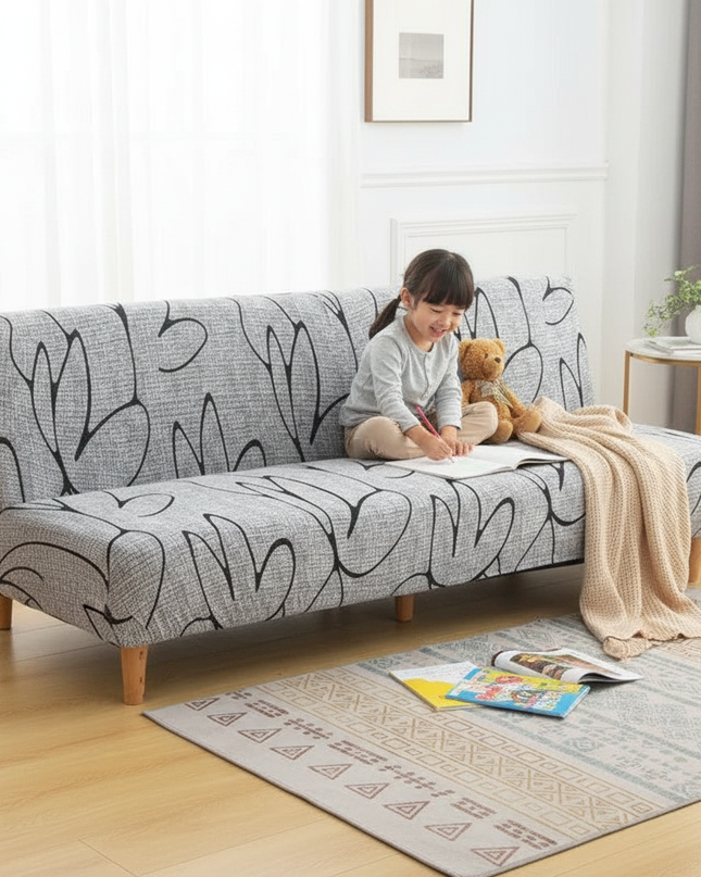 Housse de clic clac imprimée abstraite grise – Protection canapé convertible – Photo Variation 2