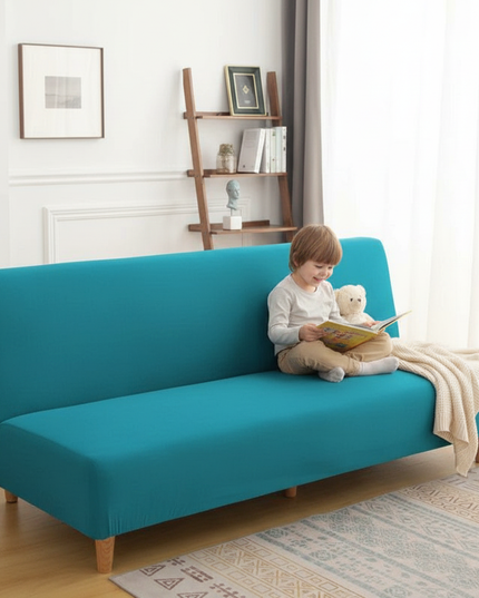 Housse de clic clac sans accoudoirs turquoise – Protection canapé convertible – Photo Variation 2