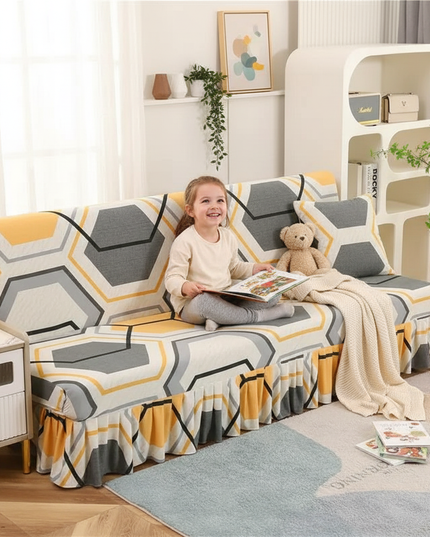 Housse de clic clac géométrique jaune gris – Protection canapé convertible – Photo Variation 2