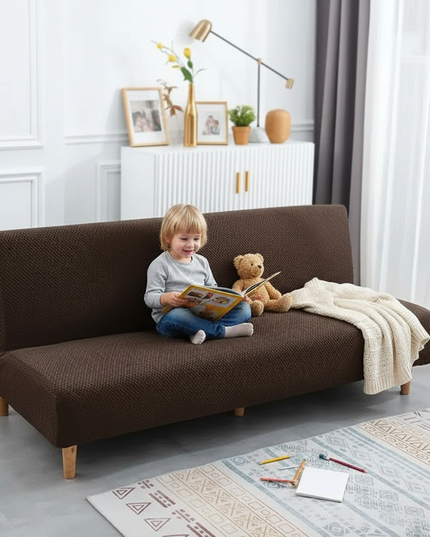 Housse de clic clac marron jacquard extensible – Protection canapé convertible – Photo Variation 2