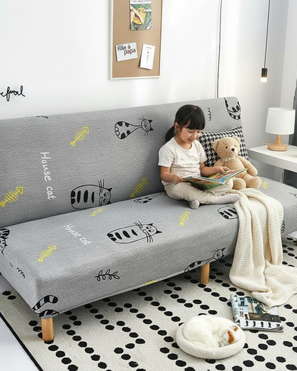 Housse de clic clac Gris Chats Poissons – Protection canapé convertible – Photo Variation 2