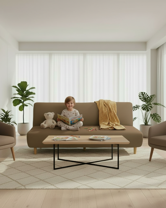 Housse de clic clac marron stretch déhoussable – Protection canapé convertible – Photo Variation 2