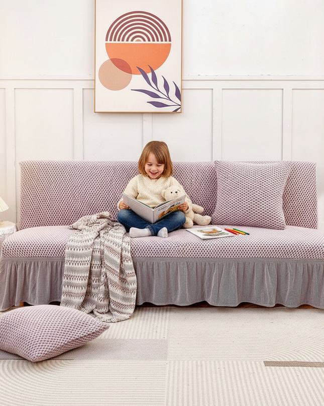 Housse de clic clac rose poudré jupe – Protection canapé convertible – Photo Variation 2