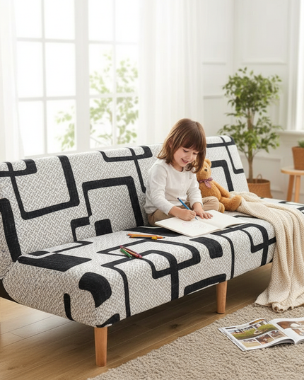 Housse de clic clac géométrique noir clair – Protection canapé convertible – Photo Variation 2