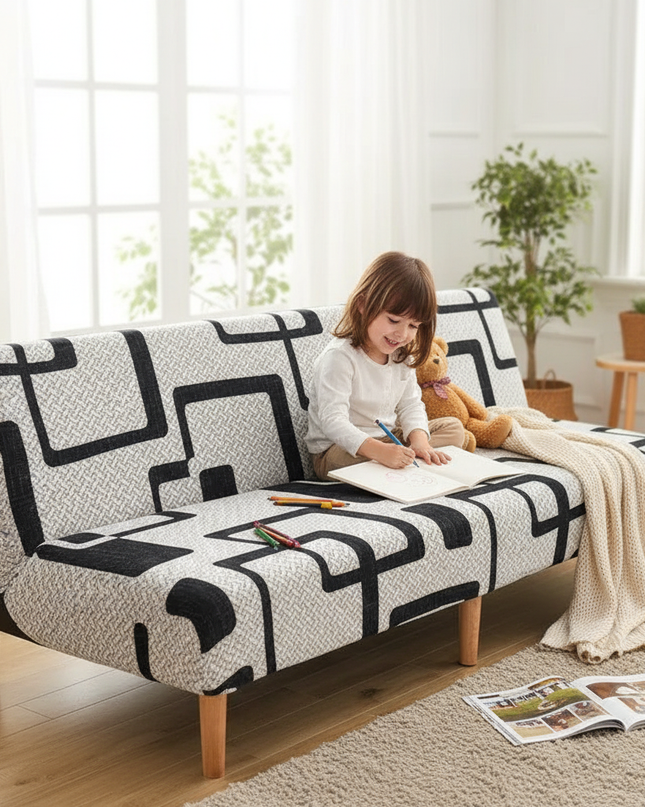 Housse de clic clac géométrique noir clair – Protection canapé convertible – Photo Variation 2