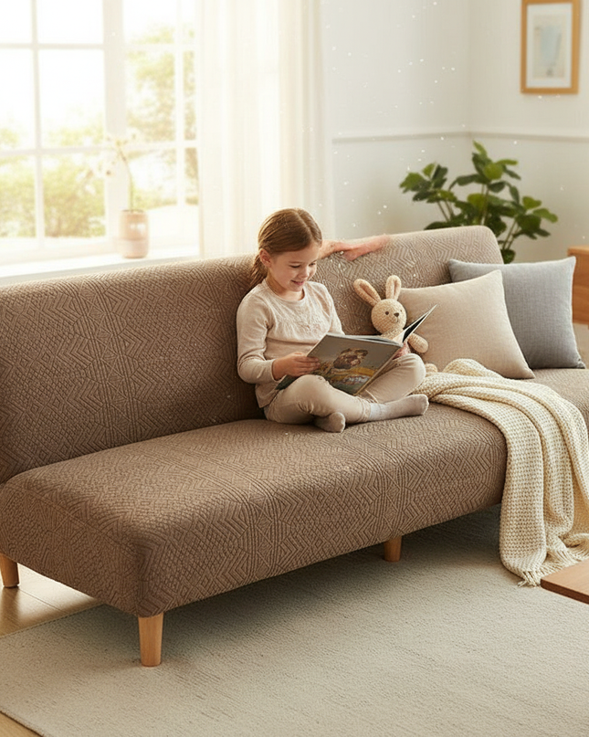 housse clic clac taupe clair – Protection canapé convertible – Photo Variation 2