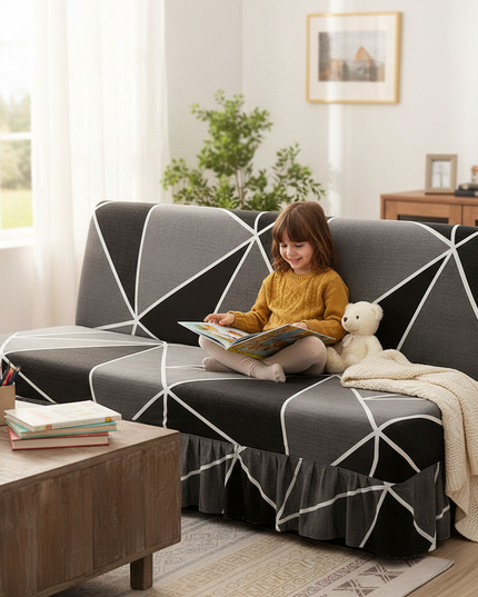 Housse de clic clac géométrique gris jupe – Protection canapé convertible – Photo Variation 2