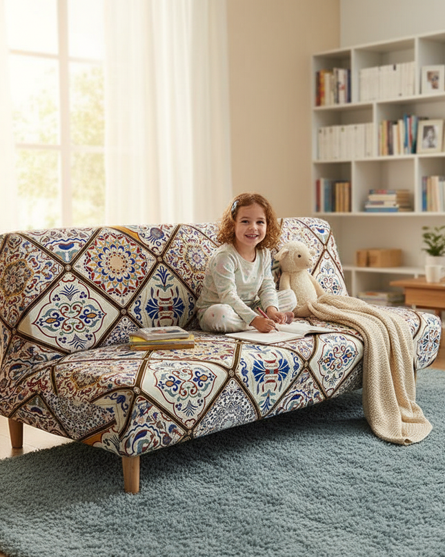 Housse de clic clac azulejos bohème – Protection canapé convertible – Photo Variation 2