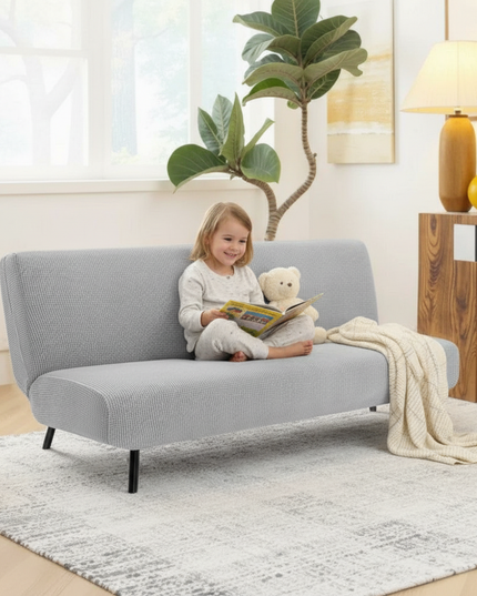 Housse de clic clac gris chiné élastique – Protection canapé convertible – Photo Variation 2