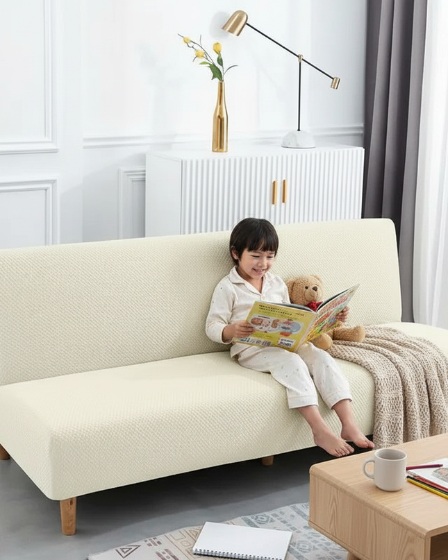 Housse de clic clac crème jacquard – Protection canapé convertible – Photo Variation 2