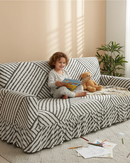 Housse de clic clac géométrique plissé lavable – Protection canapé convertible – Photo Variation 2