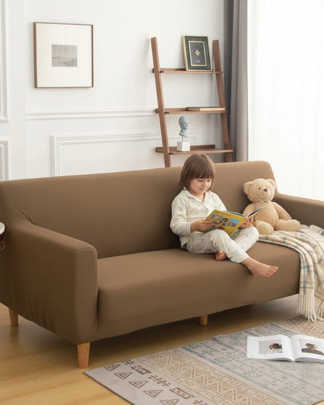 Housse de clic clac unie marron stretch – Protection canapé convertible – Photo Variation 2