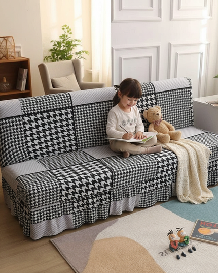 Housse de clic clac pied-de-poule jupe extensible. – Protection canapé convertible – Photo Variation 2