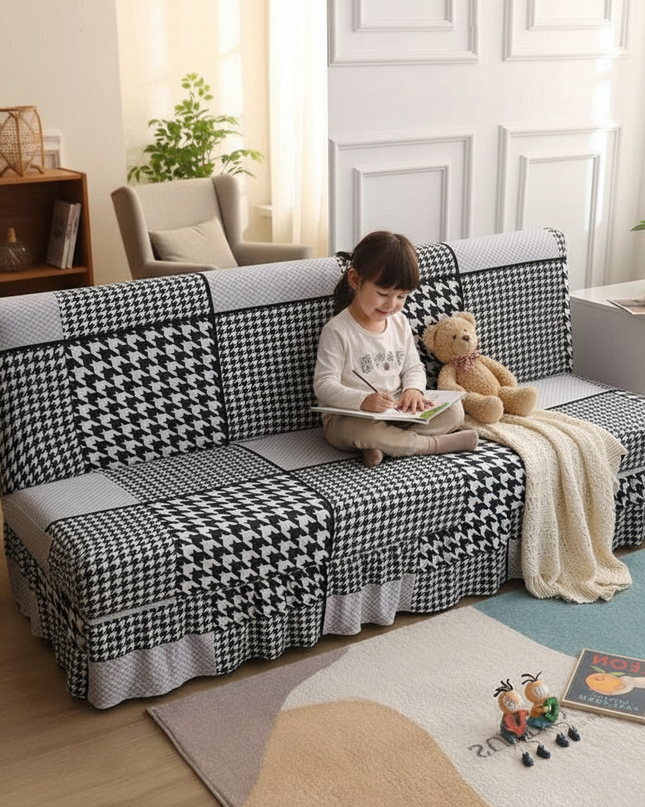 Housse de clic clac pied-de-poule jupe extensible. – Protection canapé convertible – Photo Variation 2