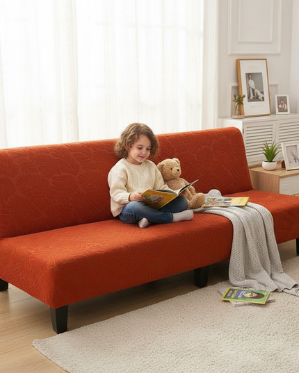 Housse de clic clac terracotta motifs feuilles – Protection canapé convertible – Photo Variation 2