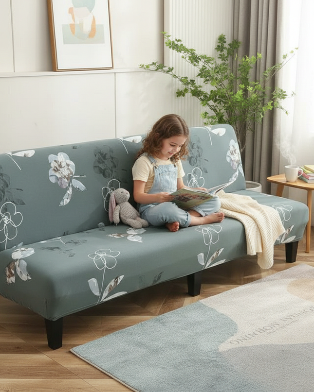 Housse de clic clac motifs floraux verts – Protection canapé convertible – Photo Variation 2