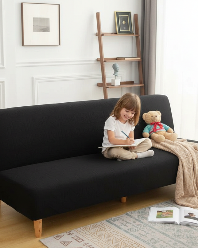 Housse de clic clac noire sans accoudoirs – Protection canapé convertible – Photo Variation 2