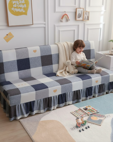 Housse de clic clac carreaux bleu gris – Protection canapé convertible – Photo Variation 2