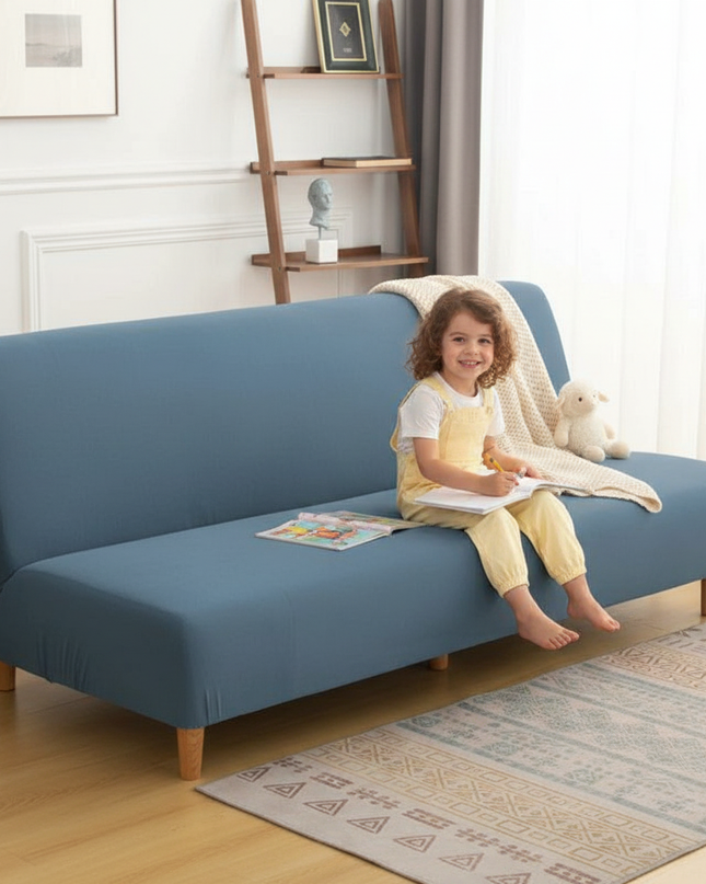 Housse de clic clac bleu canard extensible – Protection canapé convertible – Photo Variation 2