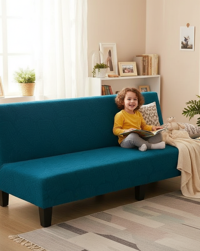 Housse de clic clac jacquard bleu canard – Protection canapé convertible – Photo Variation 2