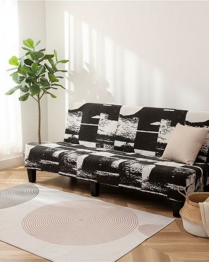Housse de clic clac imprimée noire blanche – Protection canapé convertible – Photo Variation 1